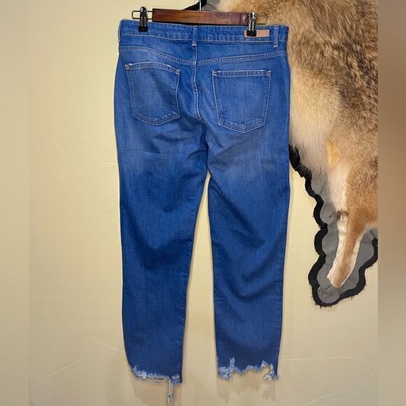 Zara 6‎ Cropped Jeans Raw Hem Casual Basic Medium Wash - Picture 2 of 5